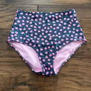 aerie high waist bikini swim bottoms pink flower print size XXS
